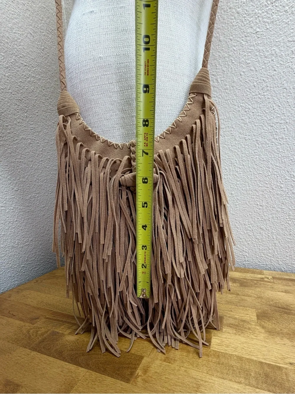 Sam Forever Fringe Hobo Bag Taupe Faux Suede Boho Festival Purse